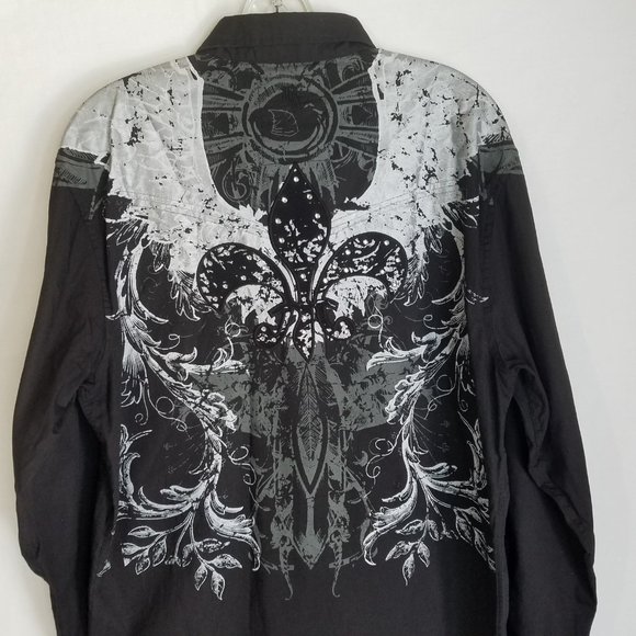 ROAR Embroidered Graphic Print Black Button Front Shirt Mens Size Large - Picture 5 of 6